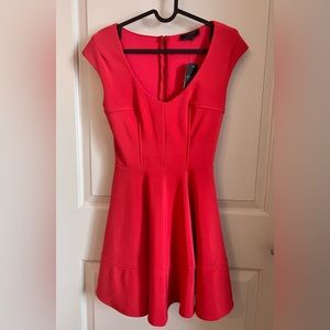 GUESS Cap Sleeve Skater Dress, Coral Punch, Size S